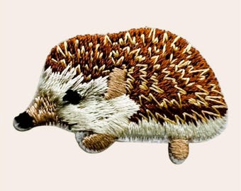 Hedgehog Iron-on Patch: Embroidered Appliqué, Animal Badge (3.6cm x 2.5cm)