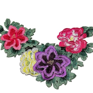 Large Pink Peony flower, Large embroidered sew-on applique, Purple Flowers, Dress Decoration