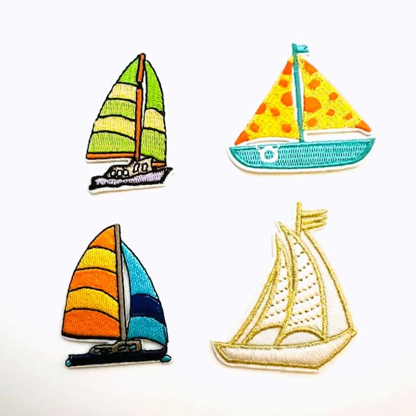 Sailing Boat Iron-on Patch, Embroidered Applique, Iron-on Boat Patches, Nautical Iron-on Patches