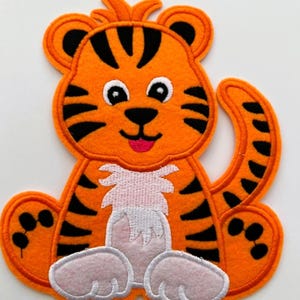 Large Embroidered Tiger Iron-on Patch: Kids Fabric Applique
