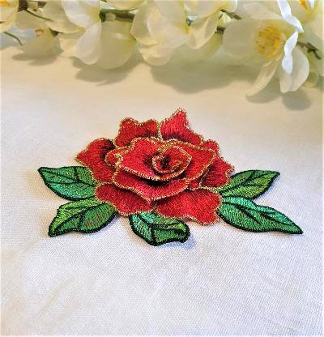 3D Embroidered Red Rose Applique Red Flower Applique Sewon Etsy