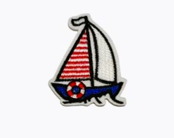 Sailing Boat Iron-on Patch: Embroidered Nautical Applique (4.3cm x 5.9cm)