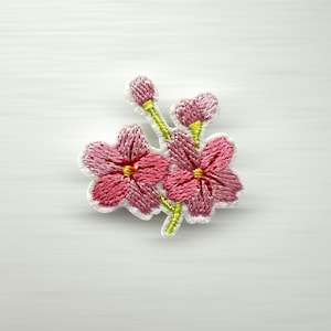 Pink Cherry Blossom Iron-on Patch, Embroidered Flower Applique, Clothes Patches