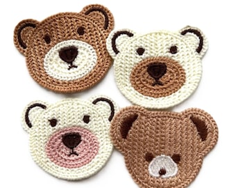 Cotton Crochet Bear, Appliques, Crafts, Sew-on Applique, Patches Embroidery