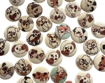 10 Animal Wood Buttons: 15mm Children's Sewing Buttons