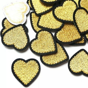 2 Sequin Heart Patches Iron on Patch Gold and Red Love Heart