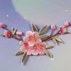 Cherry Blossom Iron-on Patch, Embroidered Flower Applique, Iron-on Flower Patch, Decorative Patches