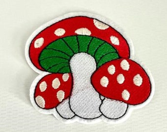 Mushroom Iron-On Patch: Embroidered Fabric Applique (7.5cm)