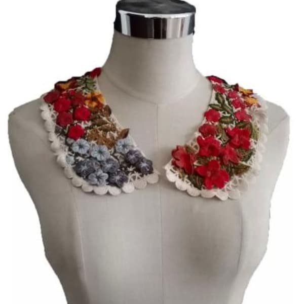 Multi-colour Lace Collar, 3D Flowers, Lace Collar, Fake Collar, Dress Making, False Collar