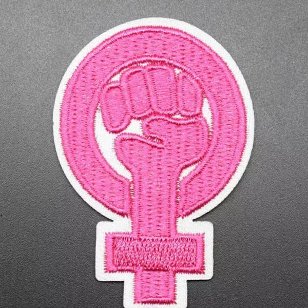 Girl Power Iron-on Patch, Embroidered Pink Applique, Pink Fabric Patches