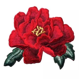 Red peony flower iron-on patch, Clothes Patches