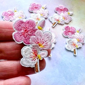 Cherry Blossom Iron-on Patch, Pink Flower Patch, Embroidered Flower Applique