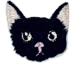 Black Cat Iron-on Patch, Embroidered Cat Applique, Motif, DIY Embroidery