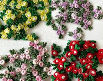 20 x Miniature embroidered flower appliques, sew on flowers, cluster of flowers, Red flowers, Yellow flowers