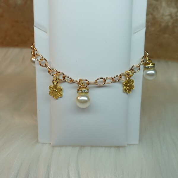 Pearl Charm Bracelet Etsy