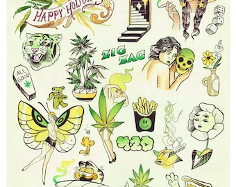 420 Tattoo Flash Sheet - Etsy UK