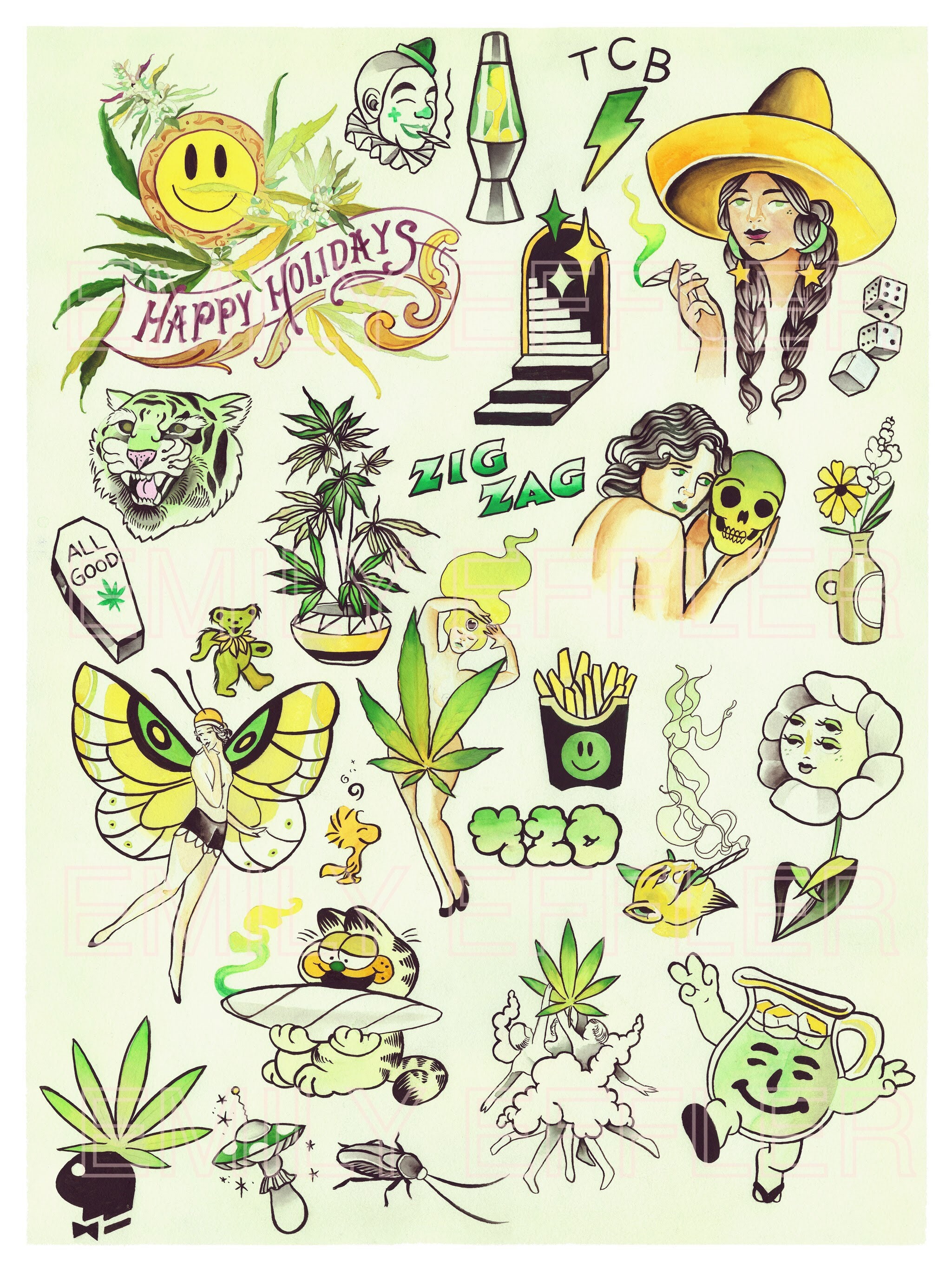 Amazoncom Mini Tattoos 2 Sheets Pot Leaf Marijuana Boho Hippie Retro Weed  Heart Pulse Cartoon Temporary Tattoos for Men Women Kids Childrens Art  Stickers Fun Party Tattoo Fake Body Waterproof 02 