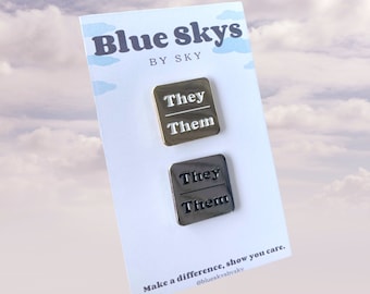 They/Them Pronoun Lapel Pin Set, Gold and Silver Enamel Pins