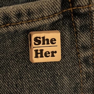 She/Her Pronoun Lapel Pin Polished Silver, She Her Pronouns Lapel Pin