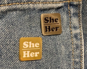 She/Her Pronouns Lapel Pin Set, She Her Pronoun Lapel Pins 2pack