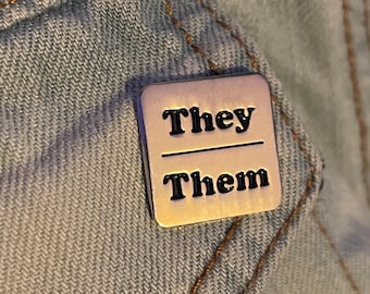 They/Them Pronoun Lapel Pin: Silver & Black Enamel
