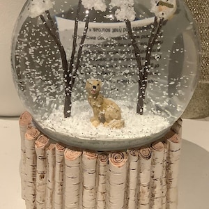 Beautiful glass Snow Globe with golden dog  Labrador/ retriever dog birds and trees truly beautiful piece birch effect base