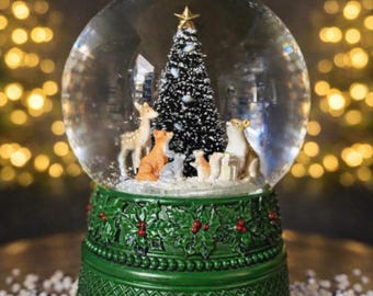 Woodland Animals Snow Globe: Musical Christmas Scene with LED Light