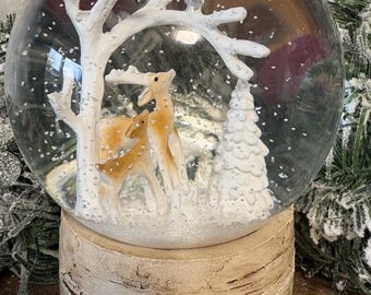 Rustic Deer Snow Globe, Bethlehem Star Winter Scene