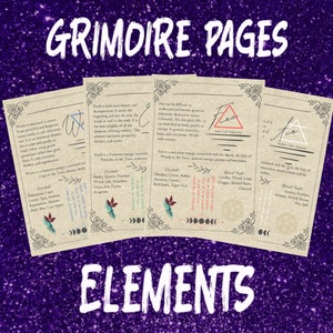 Grimoire Pages, Book of Shadows Pages, Printable Pages, Beginner Witchcraft, Element Pages, Earth, Water, Fire, Air