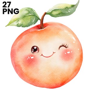 Imágenes prediseñadas de melocotón lindo, melocotón PNG, ilustraciones de melocotón, decoración de frutas para guardería, imprimibles de frutas, melocotón kawaii, PNG de sublimación de melocotón de alta calidad