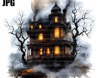 20 Witch House Clipart, Haunted House, Halloween Clipart, High Quality JPGs, Watercolor Clipart, Junk Journal, Digital Download, Paper Craft