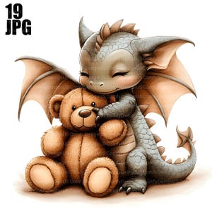 19 lindos dragones, criaturas mágicas, dragones imprimibles, dragones míticos, imágenes prediseñadas de fantasía, dragones de dibujos animados, imágenes prediseñadas para guardería, JPG