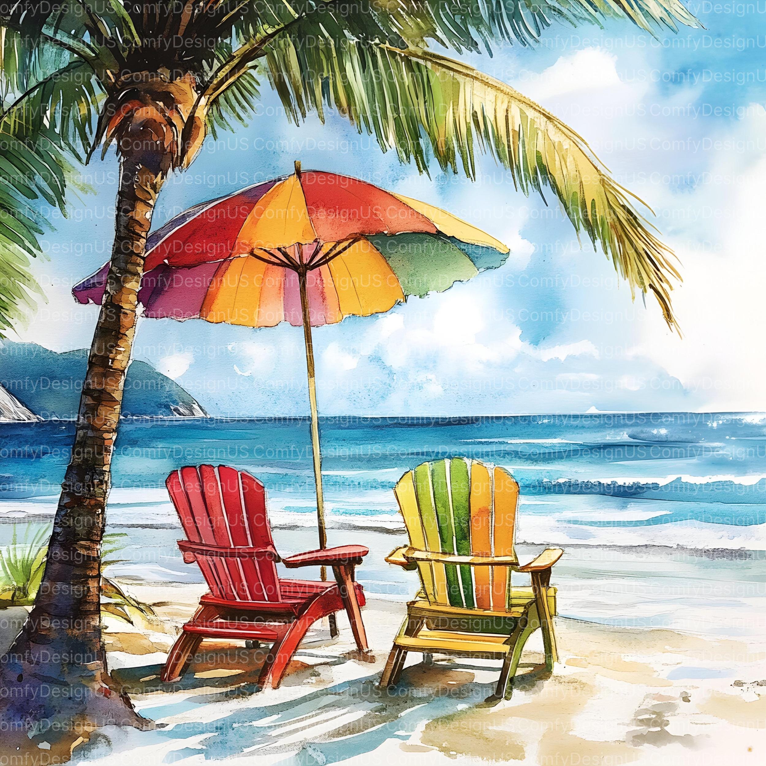 20 Watercolor Tropical Beach Clipart, Summer Beach Clip Art, Vacation ...