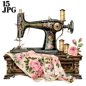 15 imágenes prediseñadas de costura floral vintage, imágenes prediseñadas de costura vintage, costura victoriana, imágenes prediseñadas de acuarela imprimibles, descarga digital JPG de alta calidad