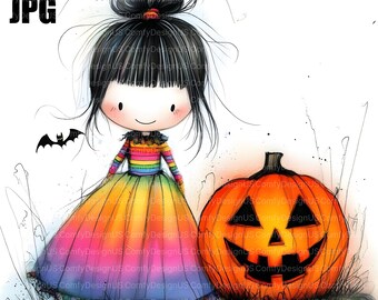 20 cliparts góticos peculiares de Halloween, garotas excêntricas, JPGs de alta qualidade, clipart em aquarela, diário de lixo, download digital, artesanato em papel