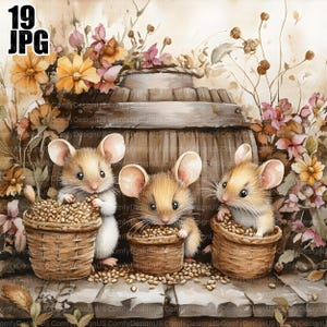 Image clipart famille souris mignon, clipart souris, 19 fichiers JPG aquarelle haute résolution pour la journalisation indésirable, scrapbooking, fabrication de cartes, téléchargement numérique