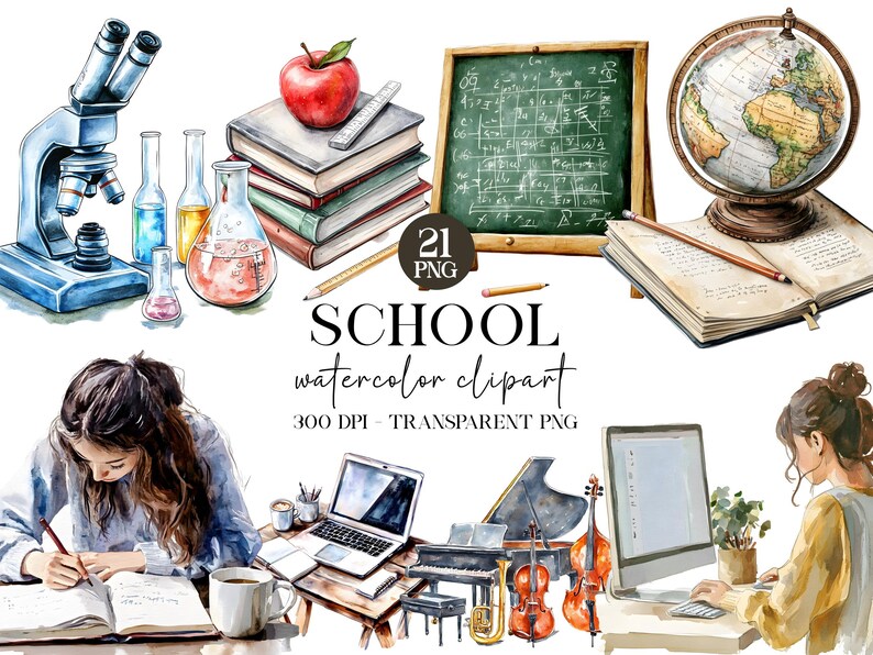 School Clipart, Teacher Clipart, Notebook Illustrations, Book Clipart