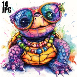 14 Meeresschildkröte Clipart, Aquarell Schildkröte, Regenbogen Clipart, Meerestiere, Meerestiere, Schildkröte Clipart, Meerestiere, digitaler Download, JPG