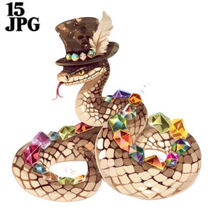 15 clipart de cobra com joias, cascavel de diamante, clipart em aquarela para impressão, JPGs de alta qualidade Download digital Paper Craft Junk Journal
