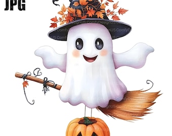 16 Cute Autumn Ghost Clipart, Fall Ghost, Halloween Ghost, High Quality JPG, Watercolor Clipart, Junk Journal, Digital Download, Paper Craft