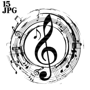 15 notas musicales, arte mural musical, notación musical, acuarela imprimible, archivos JPG de alta calidad, descarga digital, diario basura.