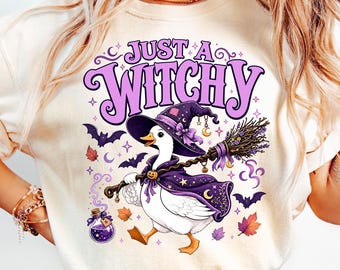 Just A Witchy Goose PNG, Boutique Halloween Design, Spooky Season Png File, Popular Goose Png, Pink Halloween Png, Witchy Png Sublimation