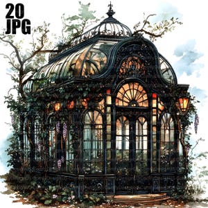 20 clipart de estufa, estufa de plantas, clipart de jardim, clipart de plantas, JPG de alta qualidade, clipart de aquarela, diário de lixo, download digital