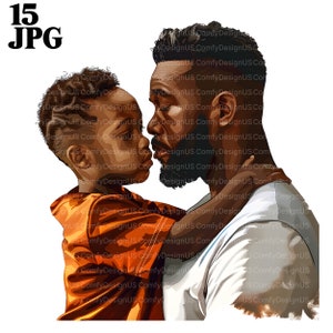 15 Clipart padre e figlio, padre e figlio afroamericani, festa del papà, Clipart acquerello stampabile, JPG di alta qualità, download digitale