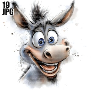 19 Funny Donkey Clipart, Quirky Donkey, Cute Donkey, High Quality JPGs, Watercolor Clipart, Junk Journal, Digital Download, Paper Craft