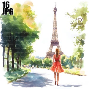16 Clipart Vintage de Paris, Cartão Postal de Paris, Paris Romântica, JPGs de Alta Qualidade, Clipart de Aquarela, Diário de Lixo, Download Digital, Artesanato em Papel