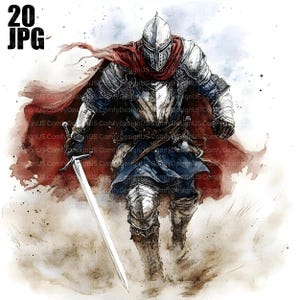 20 Medieval Knight Clipart, Watercolor Knight, Printable Knight, Quality JPG, Watercolor Clipart, Junk Journal, Digital Download Paper Craft