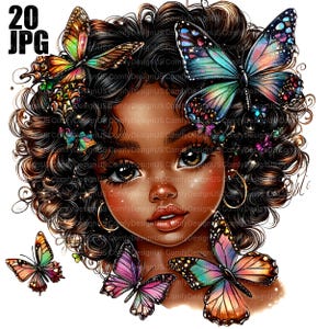 20 Clipart fille noire, Chibi fille clipart, Clipart Afro fille, Clipart femme noire, belle fille, graphiques fille noire, Junk Journal, JPG
