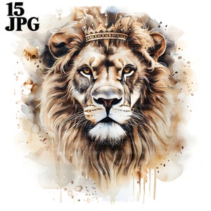 15 Golden Lion Clipart, Watercolor Lion, Royal Lion, King Lion, Printable Watercolor Clipart, High Quality JPGs Digital Download Paper Craft