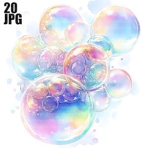 20 Pastel Soap Bubbles Clipart, Bubbly Clipart, Bubble Printable, Watercolor Clipart, Junk Journal, Digital Download, Paper Craft, JPG